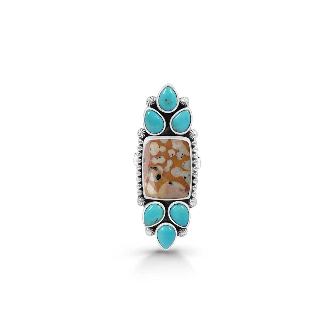 Deerfawn Jasper And Turquoise Crawler Adjustable Ring-(DFJ-CLS-1.)